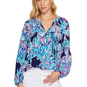 Lilly Pulitzer Elsa Silk Top Bright Navy Caught Up